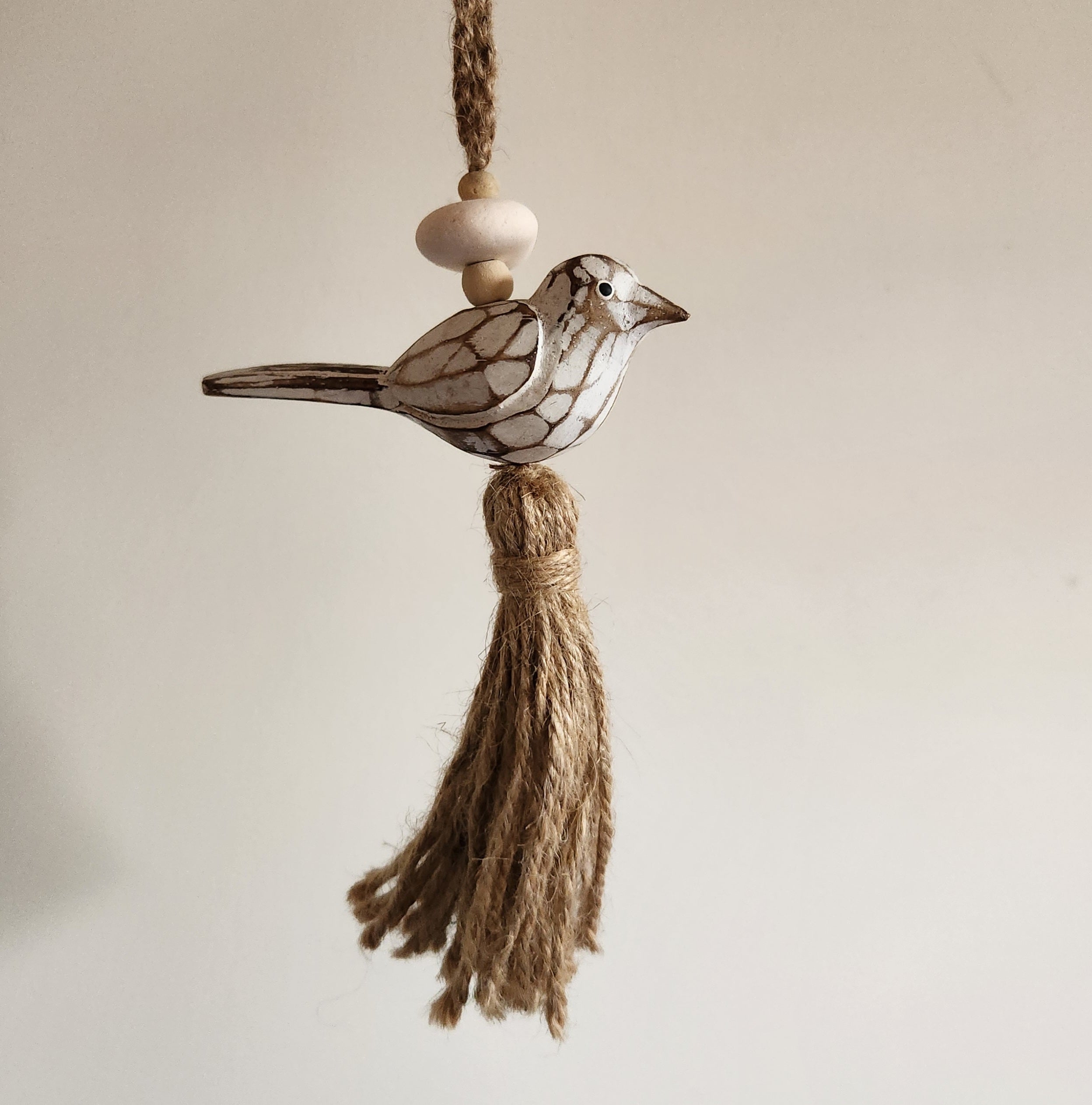WOODEN BIRD CHARM - WHITE