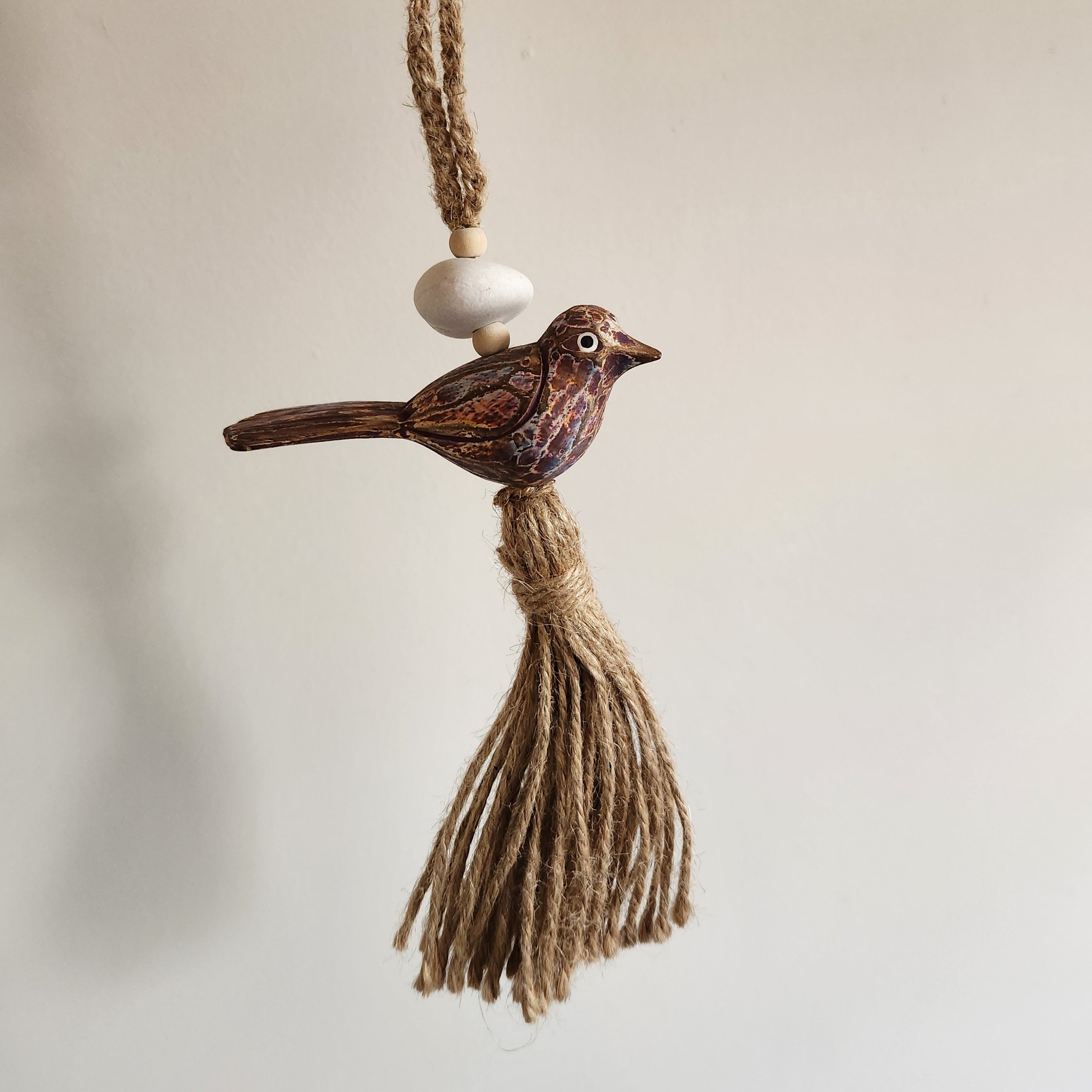 WOODEN BIRD CHARM - BROWN
