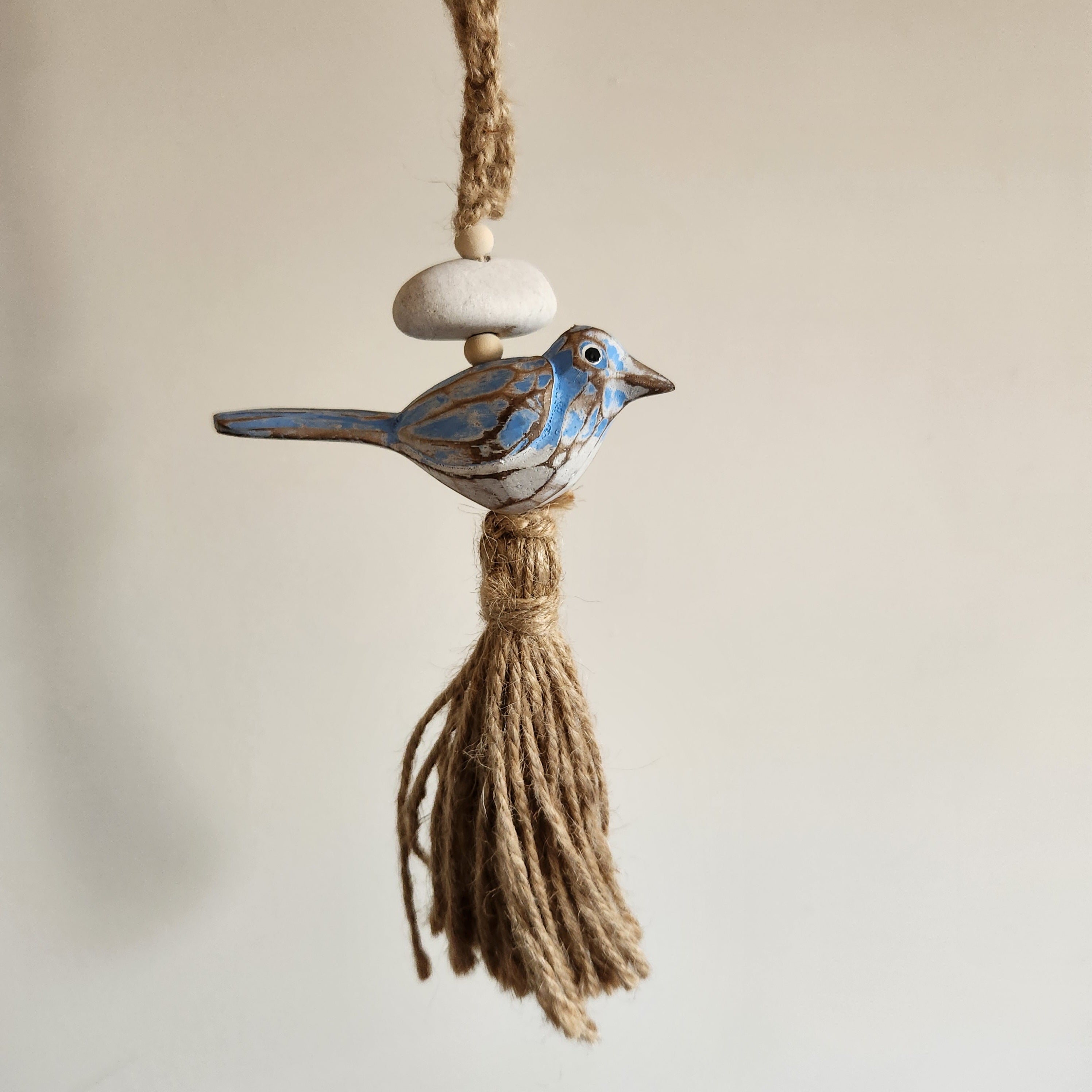 WOODEN BIRD CHARM - BLUE