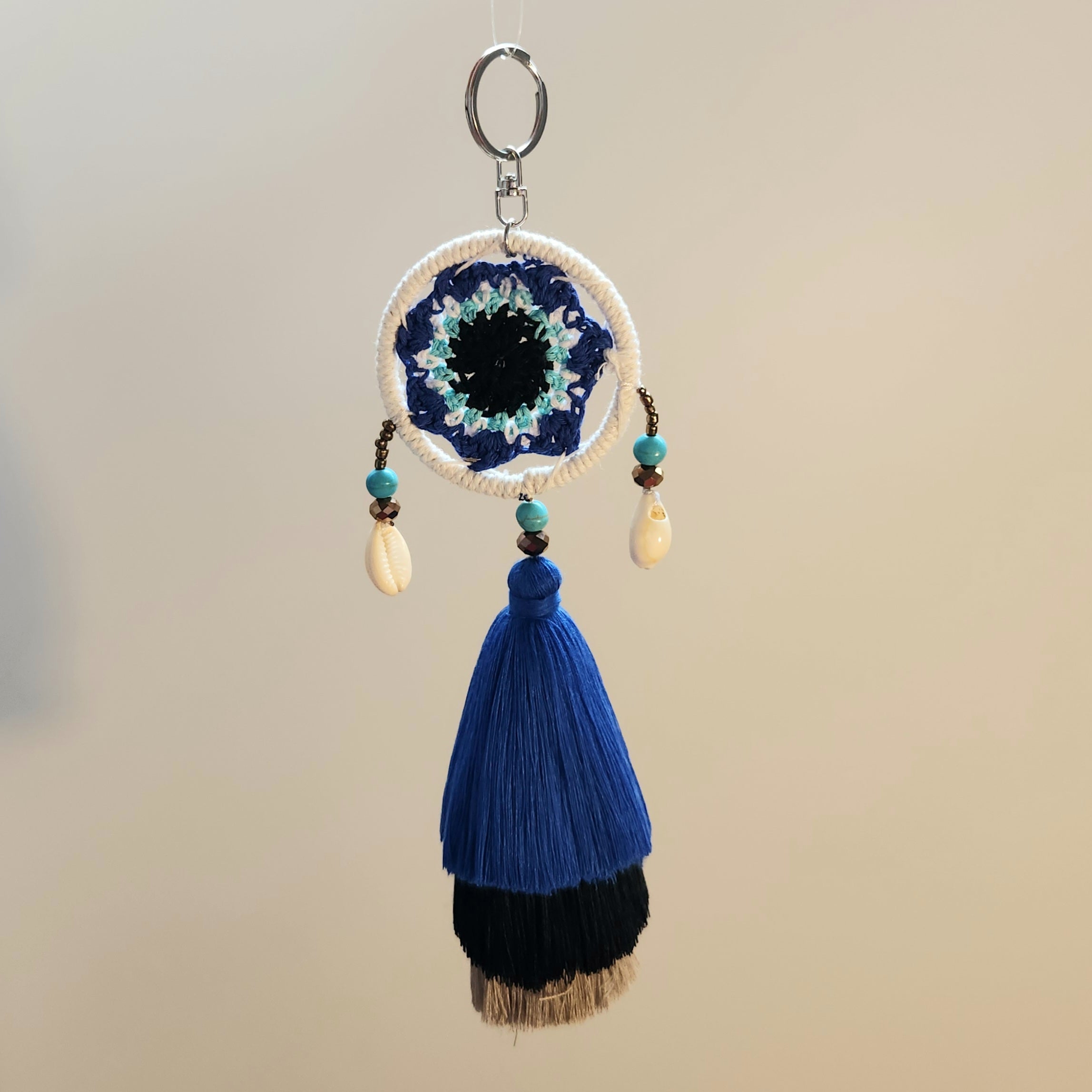 Triple Tassel Dreamcatcher Tote Charm - Dark Blue & Black
