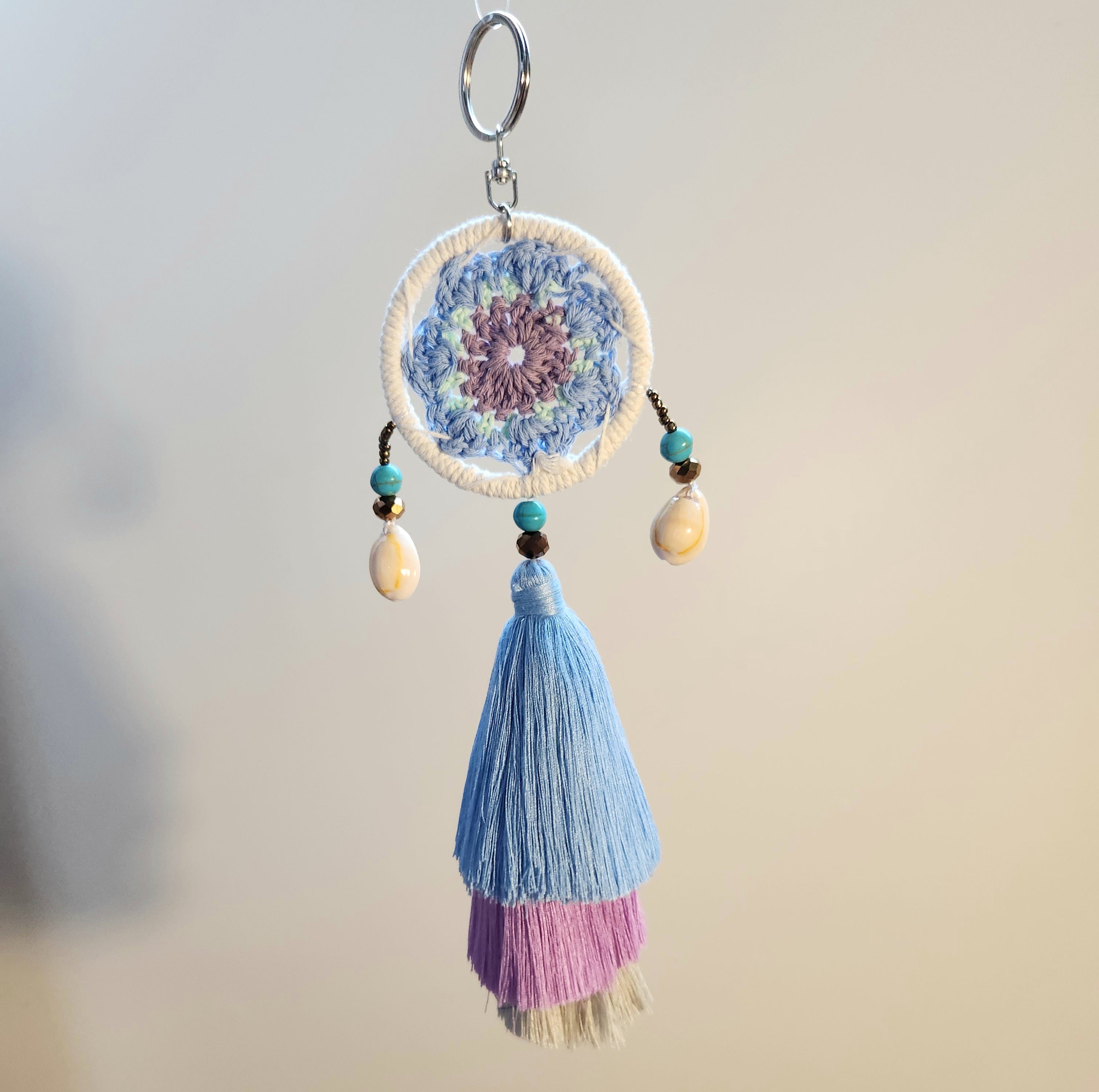 Triple Tassel Dreamcatcher Tote Charm - Blue & Purple