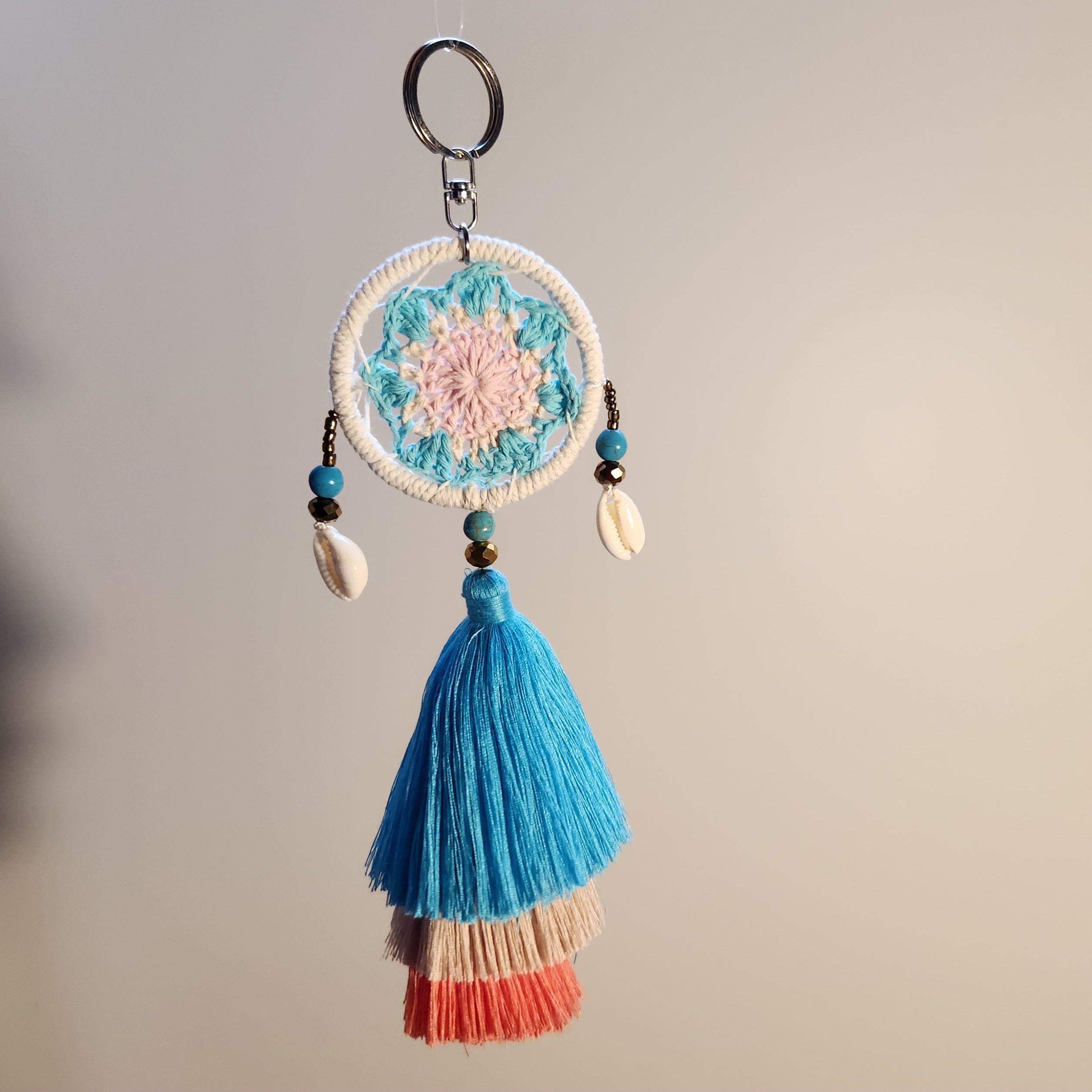 Tripple Tassel Dreamcatcher Tote Charm - Blue & Orange