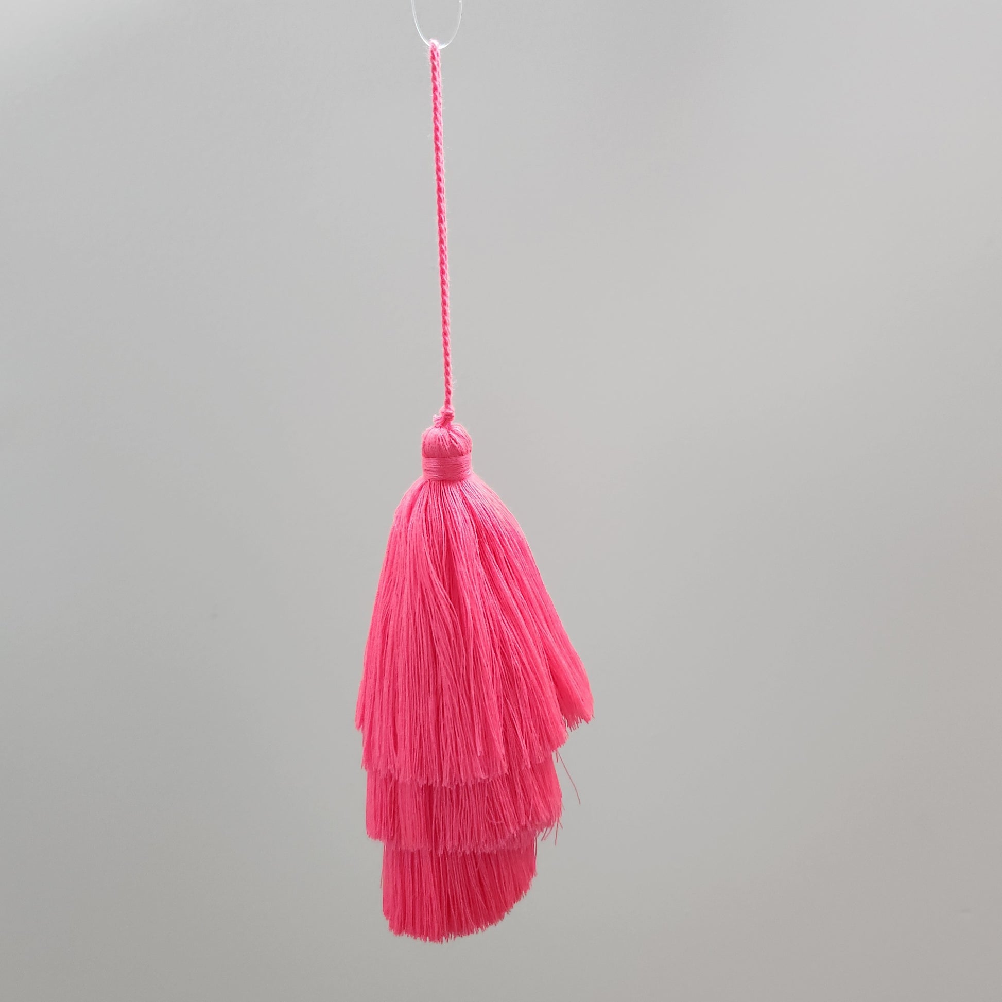 Triple Tassel Tote Charm - 11cm Fluro Pink